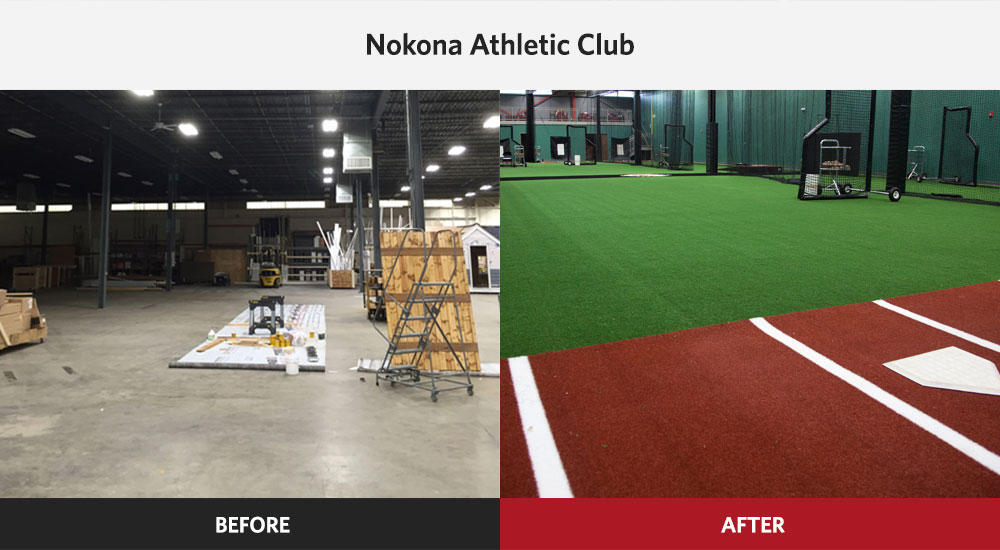 Nokona Athletic Club Baseball & Softball Facility before and after