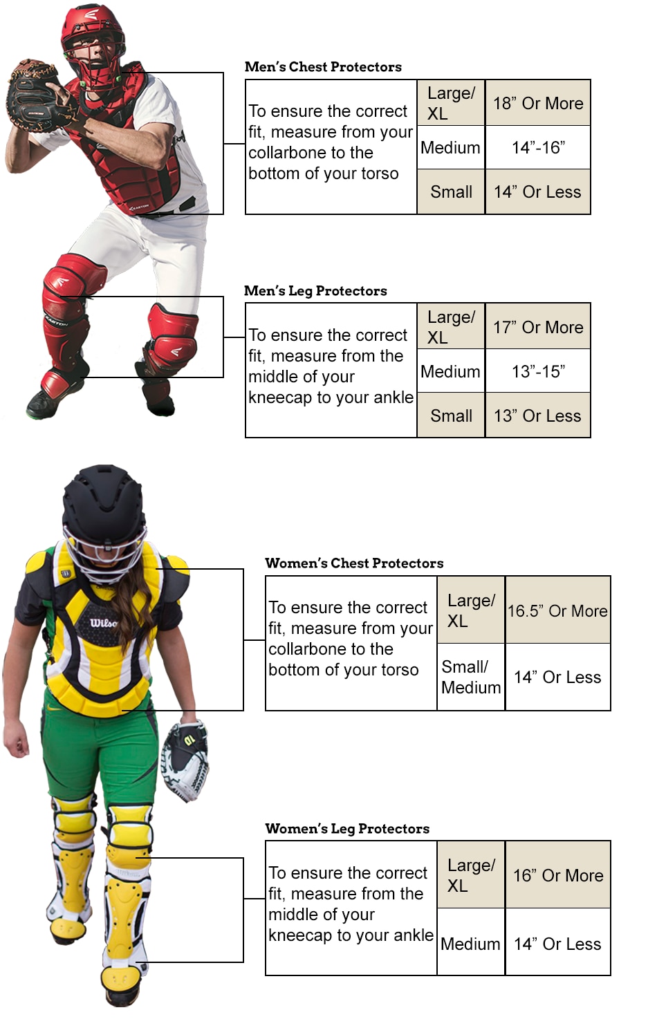 Catcher's Sizing Chart