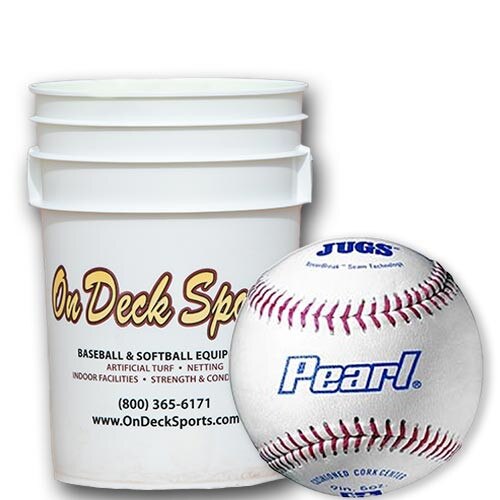 Four Dozen Jugs Pearl Leather Pitching Machine Baseballs in Bucket
