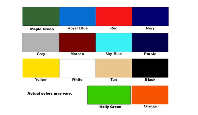 18oz Vinyl Color Chart